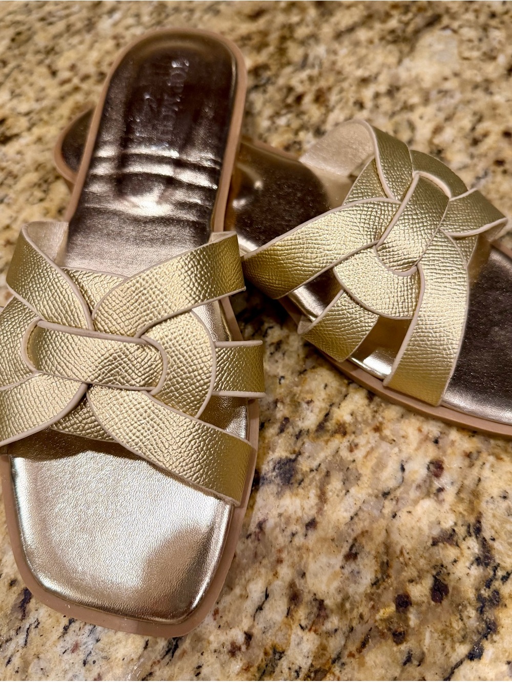 TOP Moda Gold Braided Slide Sandals